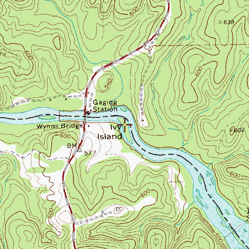 Topographic Map of Ivy Island, GA