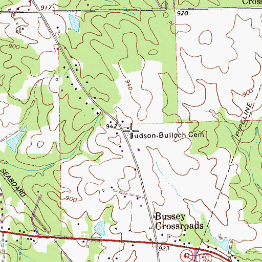 Topographic Map of Judson-Bulloch Cemetery, GA