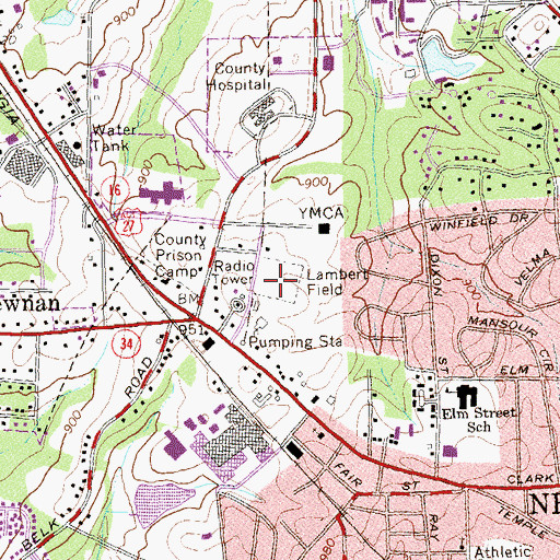 Topographic Map of Lambert Field, GA