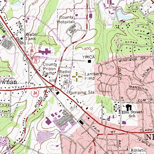 Topographic Map of Lambert Field, GA