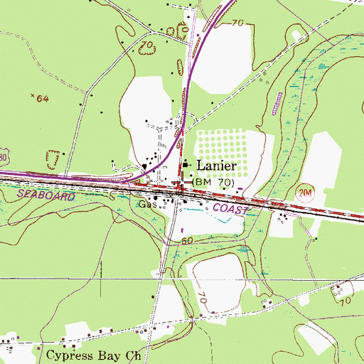 Topographic Map of Lanier, GA