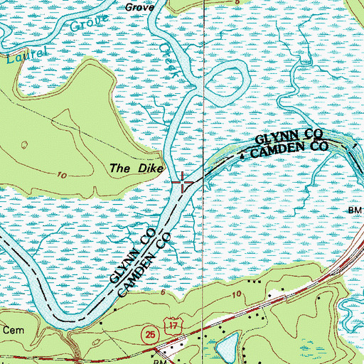 Topographic Map of Laurel Grove Creek, GA