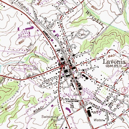 Topographic Map of Lavonia, GA