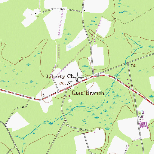 Topographic Map of Liberty Church, GA