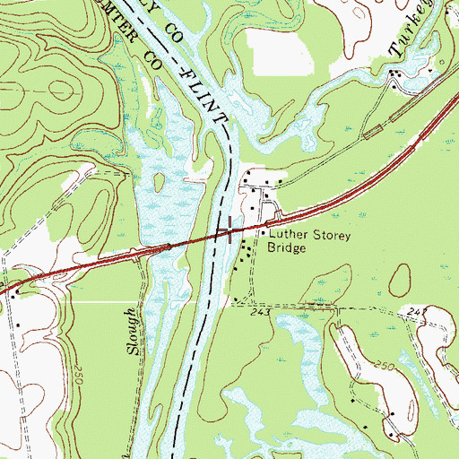 Topographic Map of Luther Storey Bridge, GA