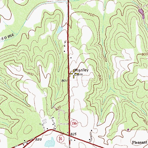 Topographic Map of Manley Cemetery, GA