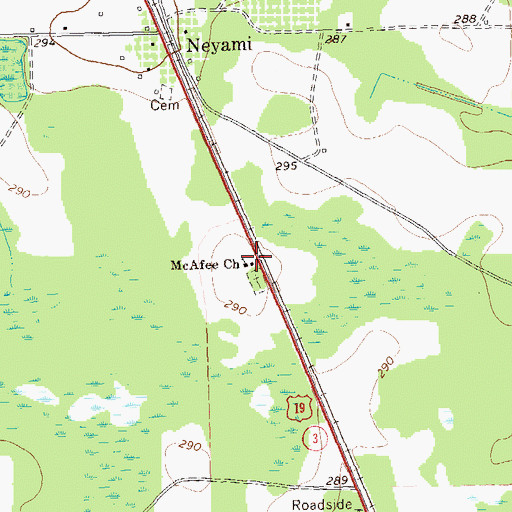 Topographic Map of McAfee Church, GA