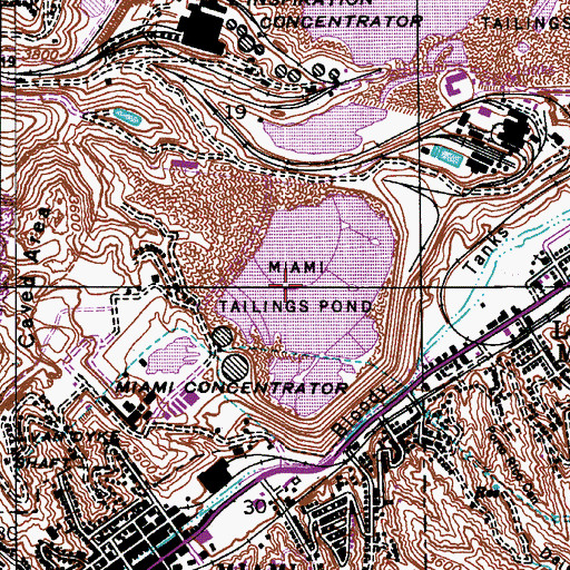 Topographic Map of Miami Tailings Pond, AZ