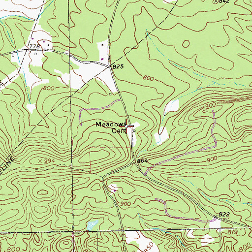Topographic Map of Meadows Cemetery, GA