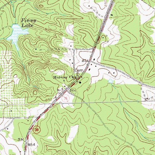 Topographic Map of Midway Church, GA