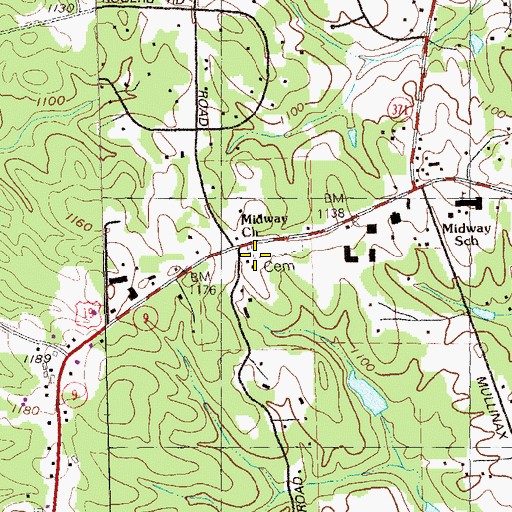 Topographic Map of Midway Church, GA