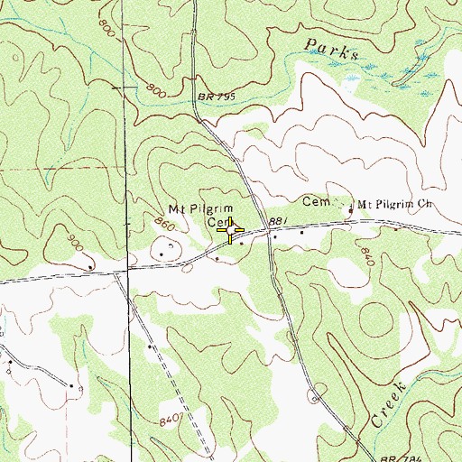 Topographic Map of Mount Pilgrim Cemetery, GA