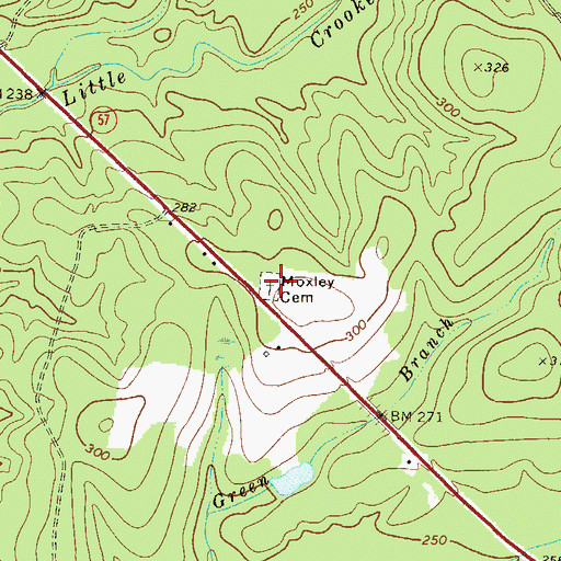 Topographic Map of Moxley Cemetery, GA