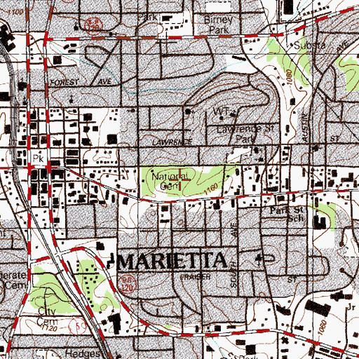 Topographic Map of Marietta National Cemetery, GA