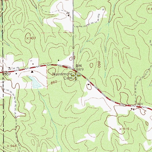 Topographic Map of Needmore Cemetery, GA