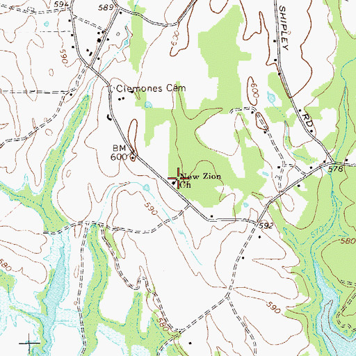 Topographic Map of New Zion Church, GA