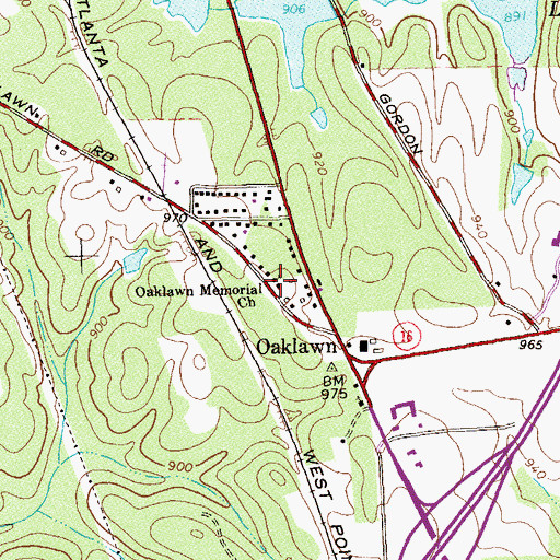 Topographic Map of Oaklawn Memorial Church, GA