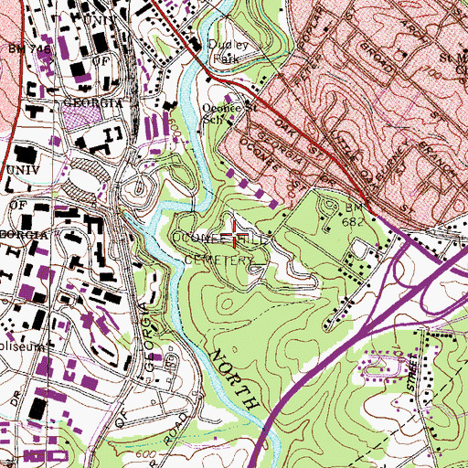 Topographic Map of Oconee Hill Cemetery, GA