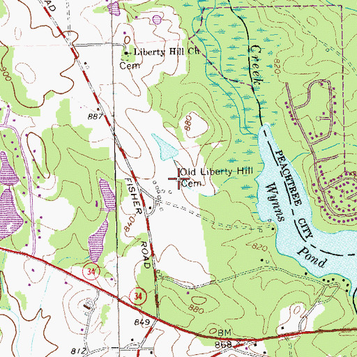 Topographic Map of Old Liberty Hill Cemetery, GA