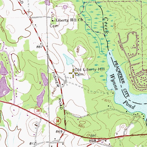 Topographic Map of Old Liberty Hill Cemetery, GA