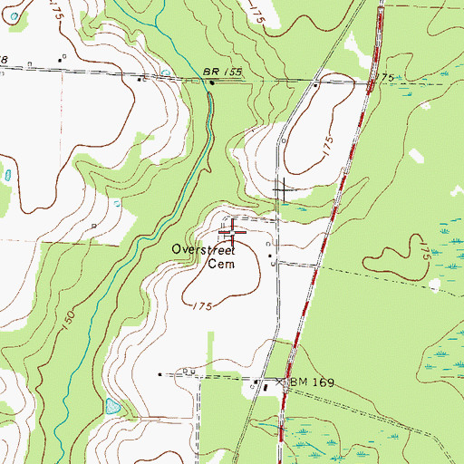 Topographic Map of Overstreet Cemetery, GA