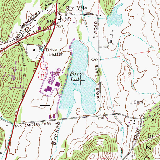Topographic Map of Paris Lake, GA