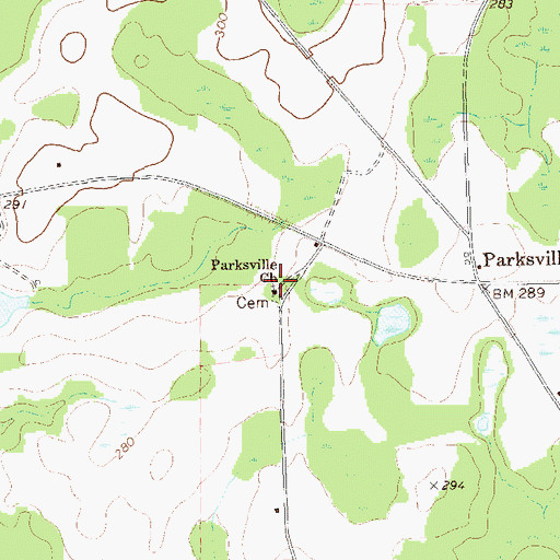 Topographic Map of Parksville Church, GA