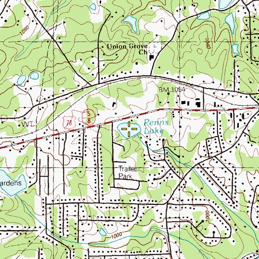 Topographic Map of Penns Lake, GA