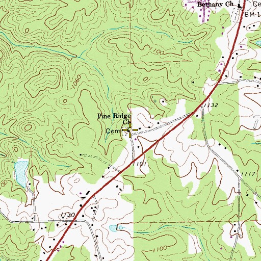 Topographic Map of Pine Ridge Church, GA