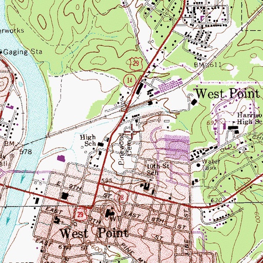 Topographic Map of Pinewood Cemetery, GA