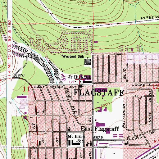 Topographic Map of Mount Elden Middle School, AZ