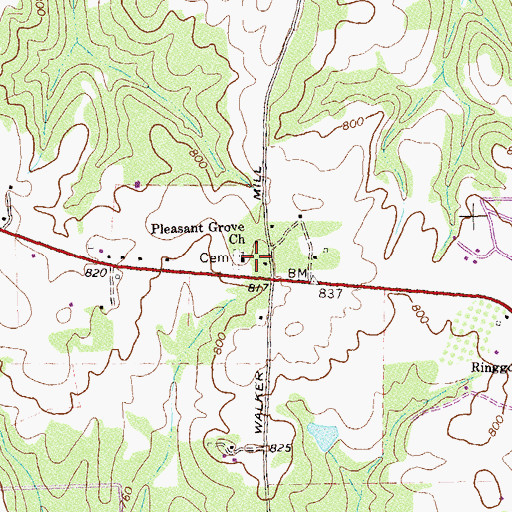 Topographic Map of Pleasant Grove Church, GA