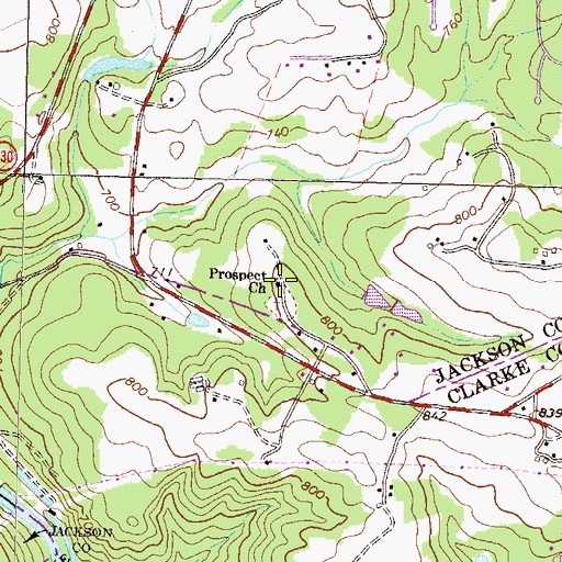 Topographic Map of Prospect Church, GA
