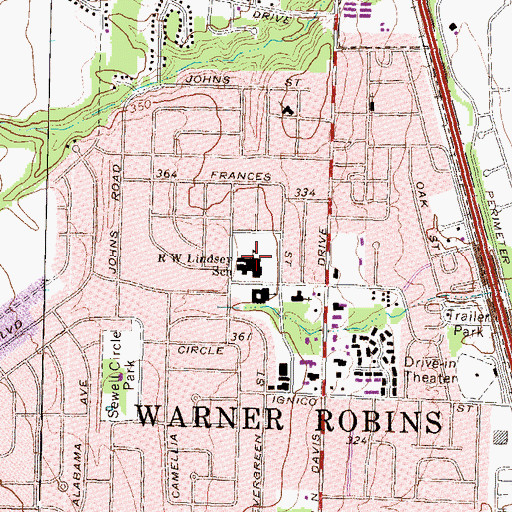 Topographic Map of R W Lindsey School, GA