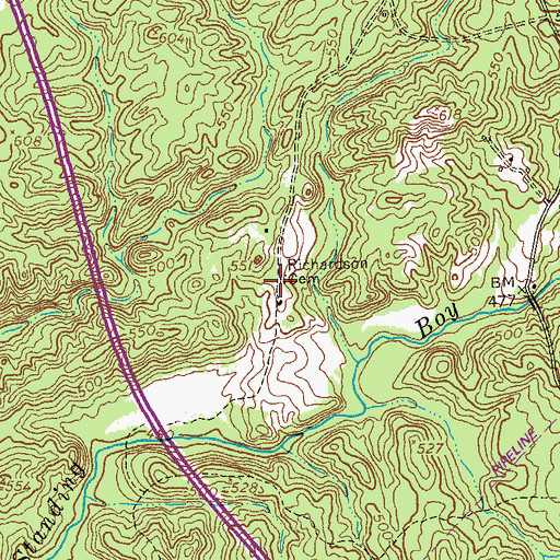 Topographic Map of Richardson Cemetery, GA