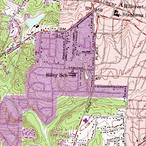 Topographic Map of Riley School, GA