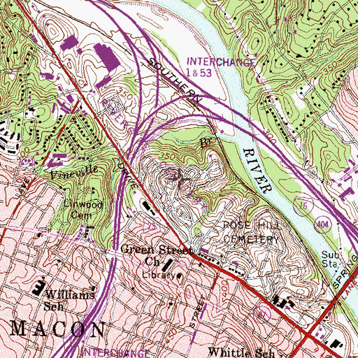 Topographic Map of Riverside Cemetery, GA