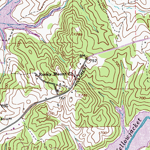 Topographic Map of Rocky Mount Church, GA