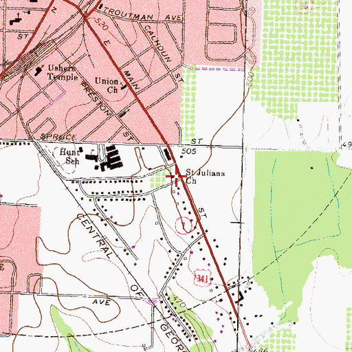 Topographic Map of Saint Juliana Church, GA