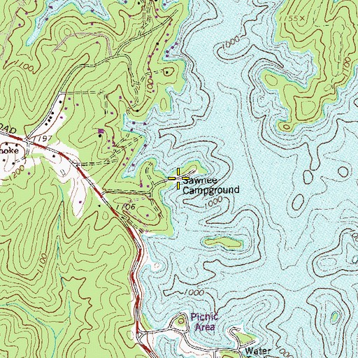 Topographic Map of Sawnee Campground, GA