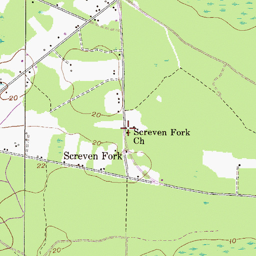Topographic Map of Screven Fork Church, GA