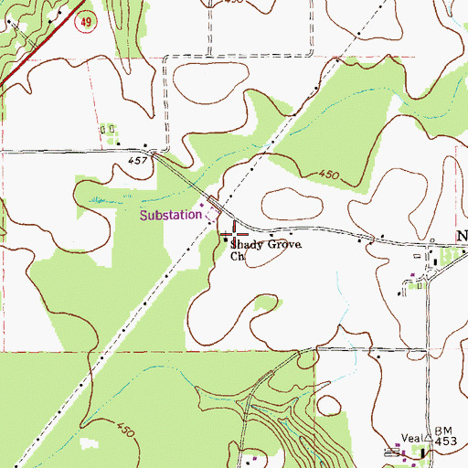 Topographic Map of Shady Grove Church, GA