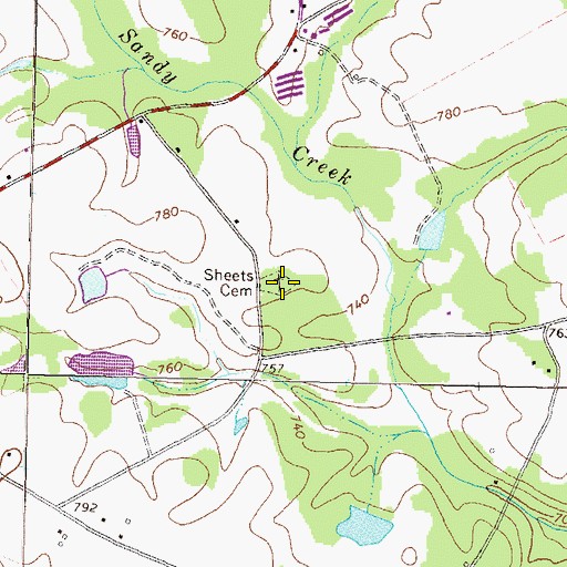 Topographic Map of Sheets Cemetery, GA