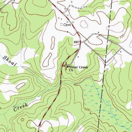 Topographic Map of Shoal Creek Church, GA