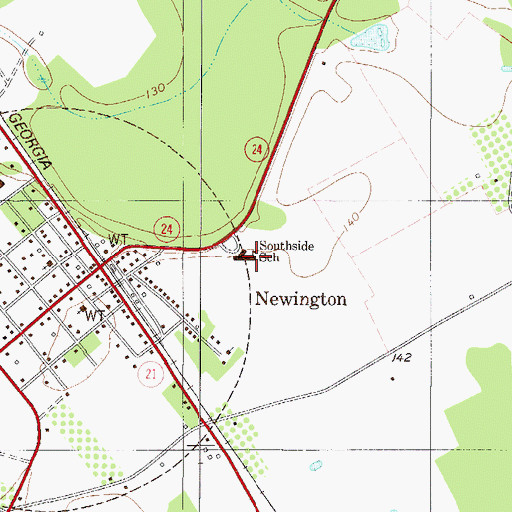 Topographic Map of Southside School, GA