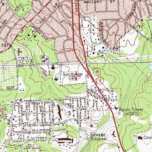 Topographic Map of Southview Cemetery, GA