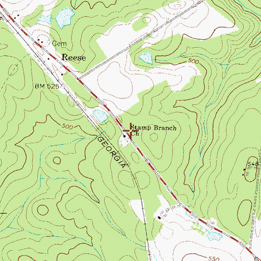 Topographic Map of Stamp Branch Church, GA