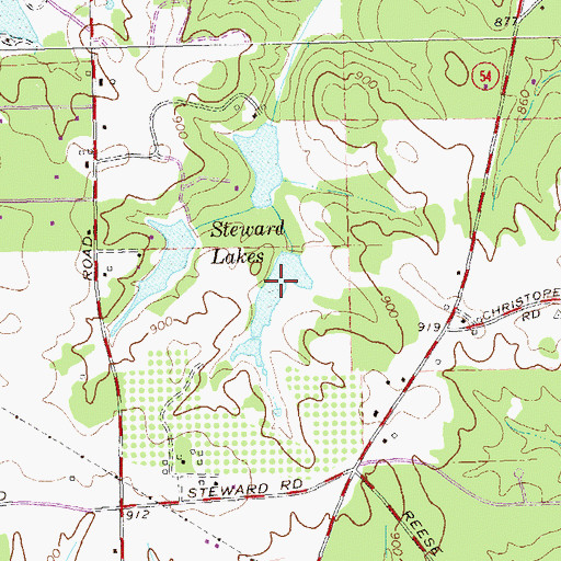 Topographic Map of Steward Lakes, GA