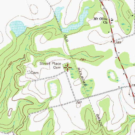Topographic Map of Street Place Cemetery, GA