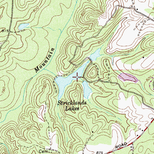 Topographic Map of Stricklands Lakes, GA